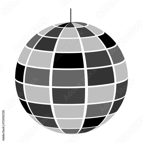 Mirror discoball icon. Shining night club sphere. Dance music party disco ball. Mirrorball in 70s 80s retro discotheque style. Nightlife symbol isolated on white background
