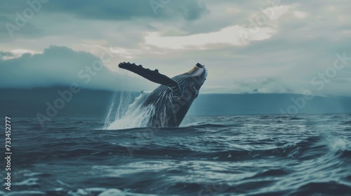 Majestic Humpback Whale Breaching in the Ocean. © ArquitecAi