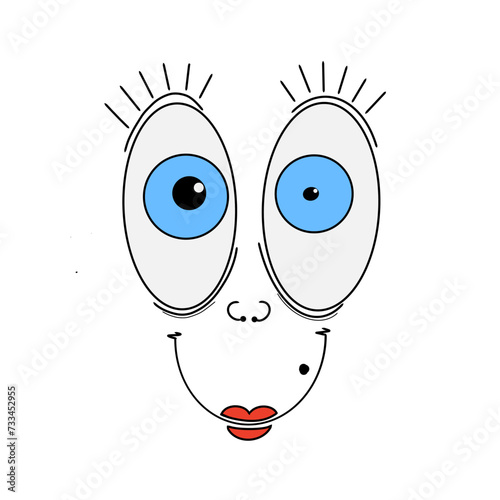 Obraz na płótnie funny hand drawn illustration om woman smiley face, big blue eyes and red lips, doodles, scribbles w salonie