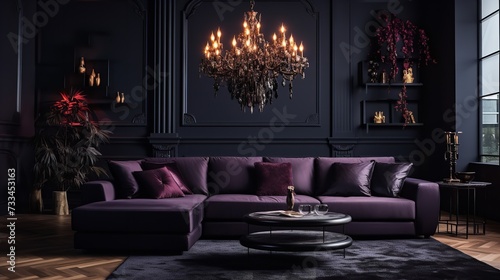 Dark Elegance  Modern Gothic Living Room with Dramatic Flair