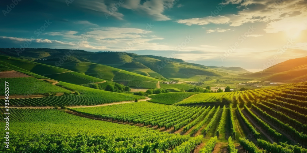 Beautiful landscape of Vineyards in European region in summer season comeliness