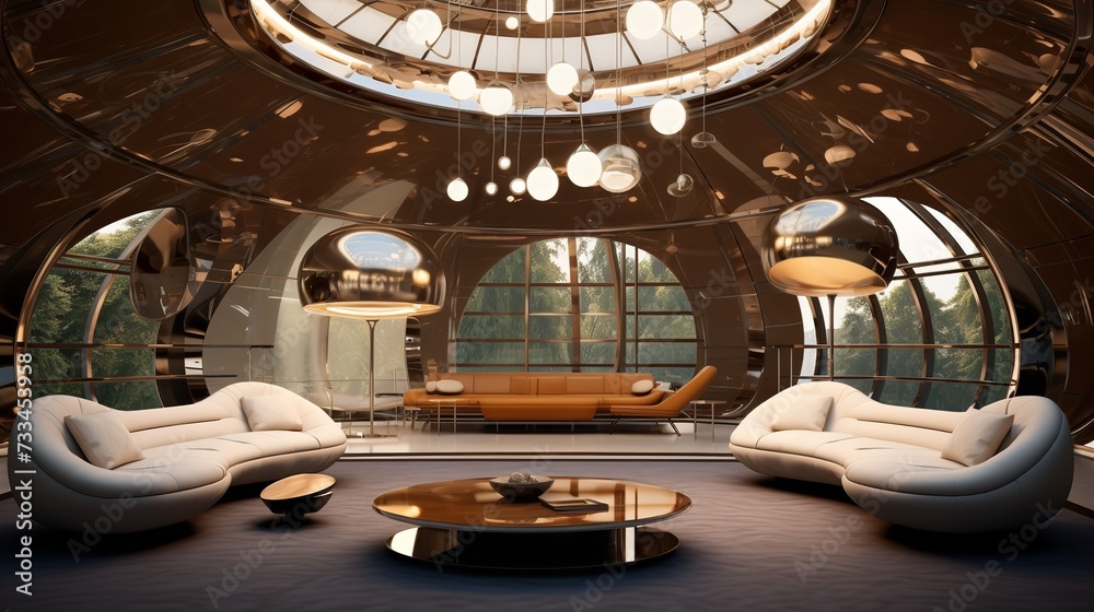 Obraz premium Retro Future: Living Room with Vintage Futuristic Design & Nostalgic Vibes