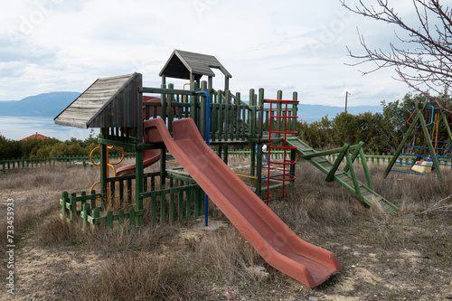 An old and neglected children's playground.