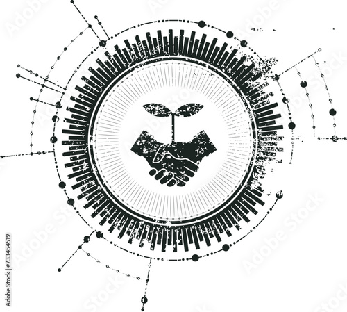 Vektor Symbolik - Nachhaltigkeit und Umweltschutz - nachhaltiges wirtschaften - Technologie und Strategie Konzept - Grunge Textur