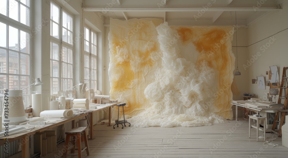 A whimsical indoor room with foam walls, featuring unique furniture ...