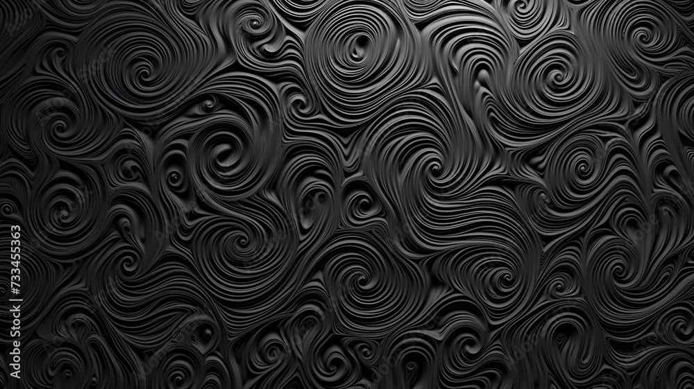 Obsidian Whirl: Intricate Chaotic Black Pattern for Dark Art Wallpaper