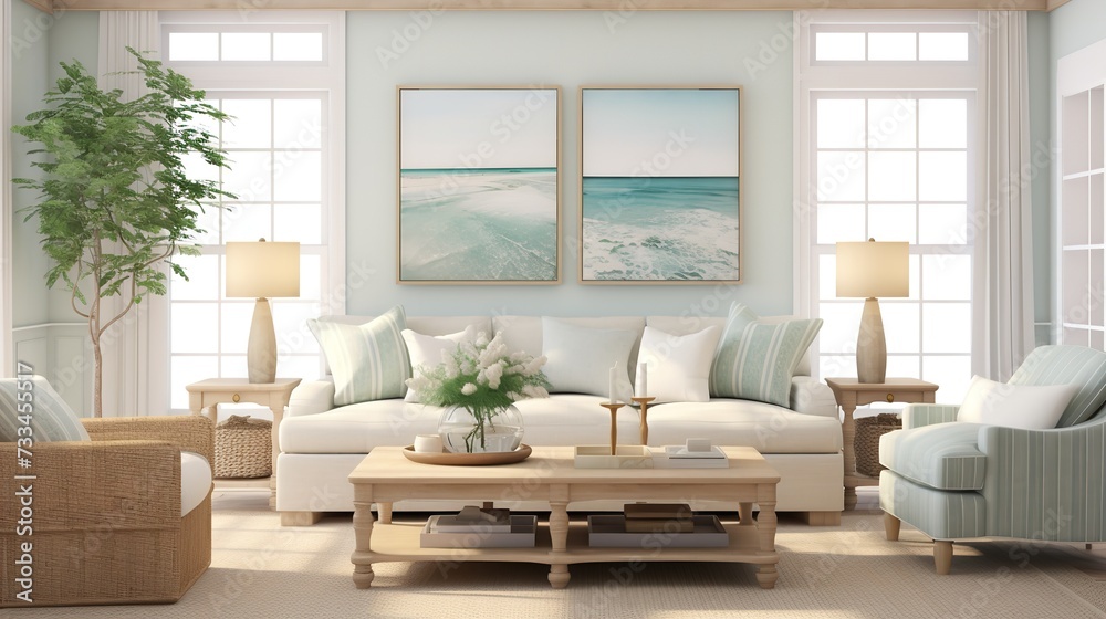 Fototapeta premium Seamless Blend: Transitional Living Room Merging Classic and Contemporary