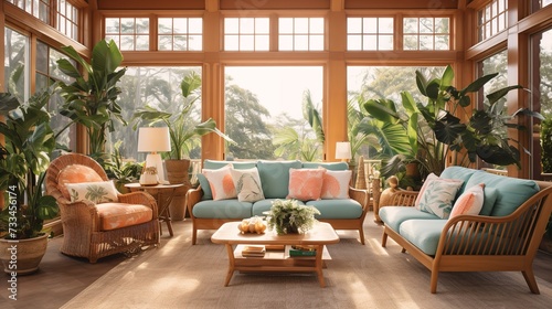 Lush Tropical Oasis: Vibrant Living Room with Exotic Flair and Greenery © VisualMarketplace