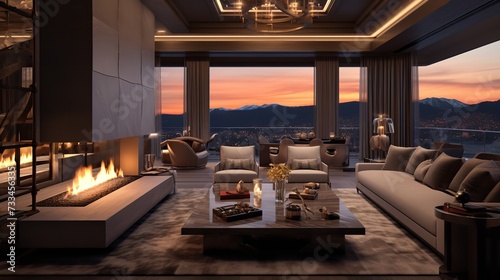 Sky-High Luxury: Ultra-Luxury Penthouse Living Room with Panoramic Views © VisualMarketplace