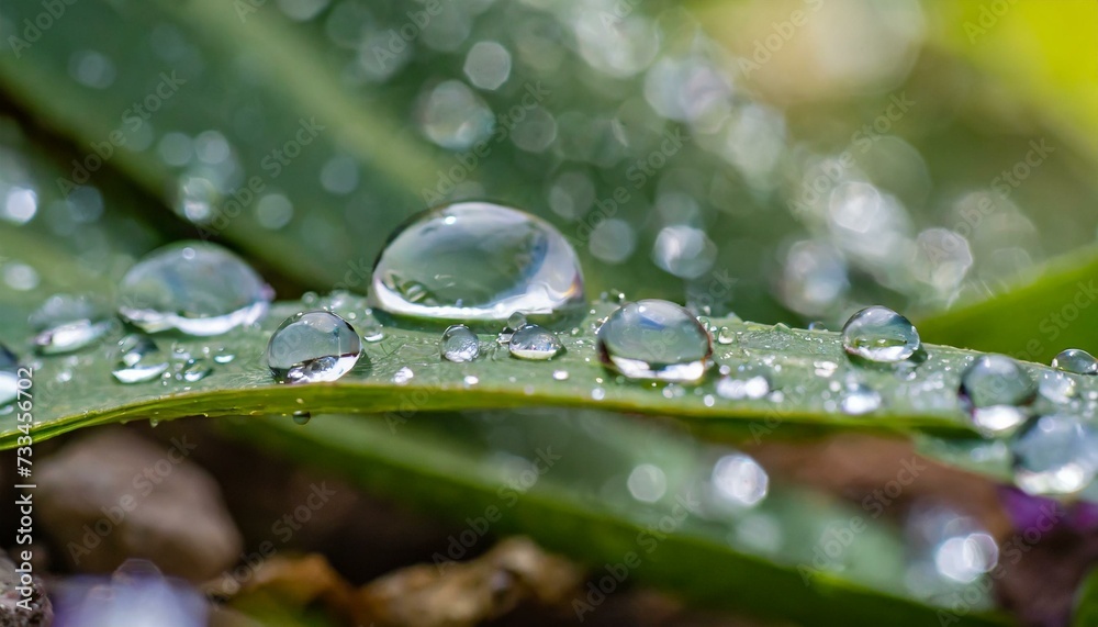 Fresh morning water droplets on green leaf surface Fresh morning water droplets on green leaf surface