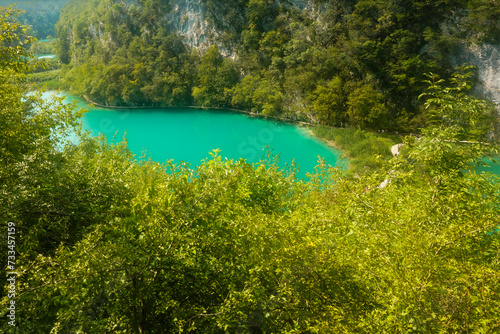 View on idyllic lake in the Plitvice lakes