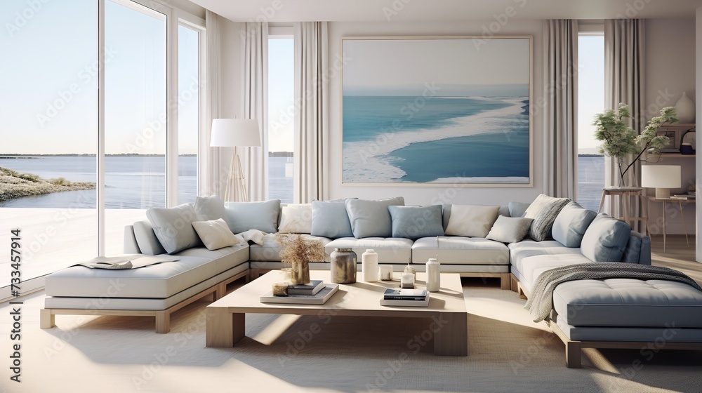 Fototapeta premium Serene Retreat: Zen Inspired Living Room for Mindfulness and Harmony