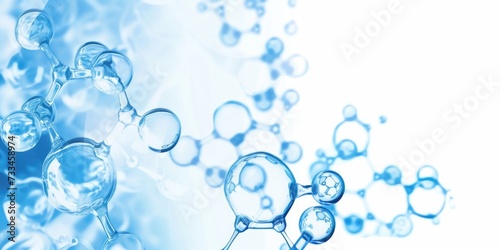 A bunch of bubbles floating on top of each other. Blue and white abstract chemical background.
