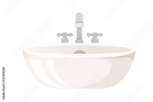 White ceramic modern sink with faucet vector illustration isolated on white background