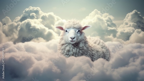 Surreal white sheep in the sky in the clouds