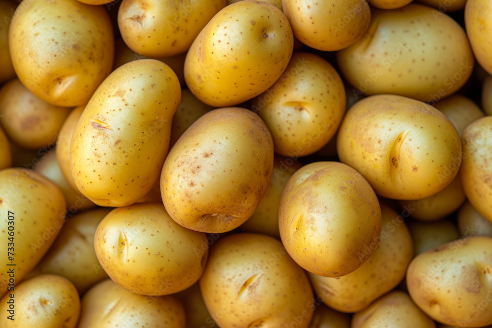 Fresh organic potatoes on market. Healthy food background. Generative AI Fresh organic potatoes on market. Healthy food background. Generative AI
