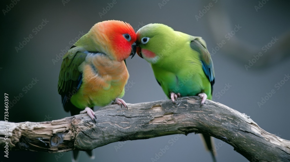 Adorable Lovebirds on Branch AI Generated