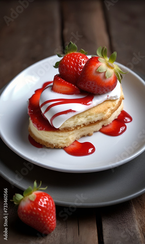 Pie with protein cream and strawberries