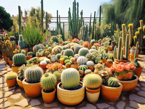 A vibrant cactus garden displaying a variety of cactus species and their unique characteristics. photo