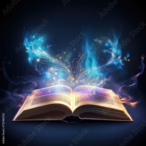 Open book with light rays coming out of the pages, fantasy concept