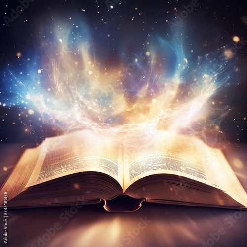 Open book with light rays coming out of the pages, fantasy concept © Rehman