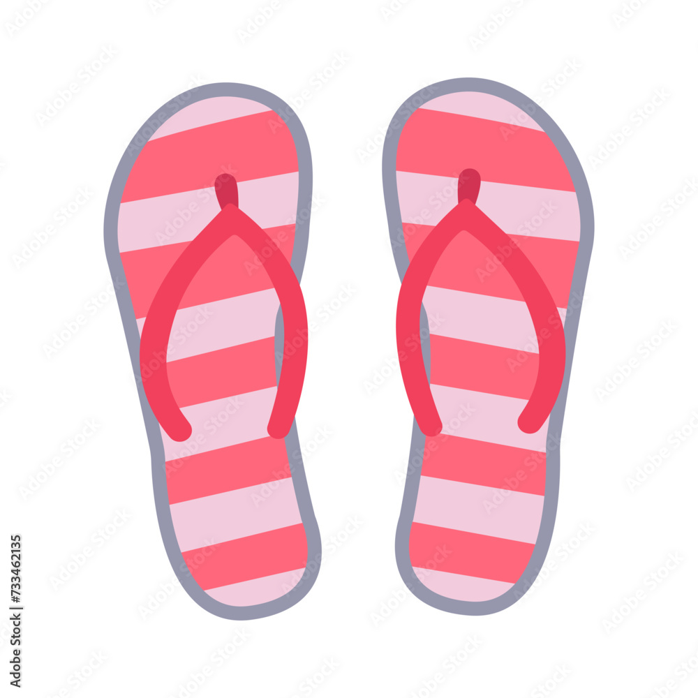 Striped flip-flops. Beach shoes. View from above. Beach accessories. Vector illustration in flat style