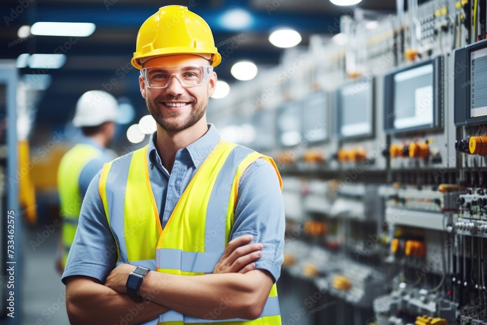 Man In Control Happy man in control room, electrical substation inspection Stock-Foto ...