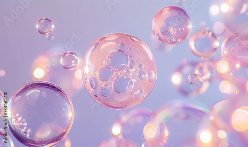 Gentle pink and lavender tones form a tranquil backdrop, enhanced by the presence of numerous soap bubbles, representing purity and ethereal beauty. Captures the essence of cleanliness and grace