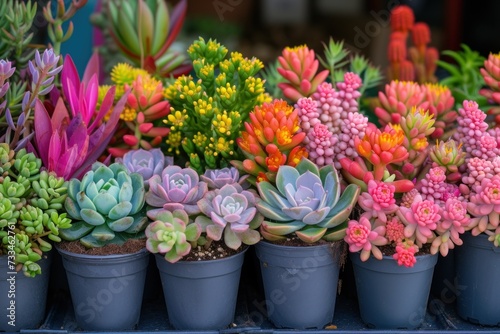 Colorful succulents and cacti blooming in radiant hues  a botanical delight for nature enthusiasts. Ideal for lifestyle blogs and sustainable living concepts