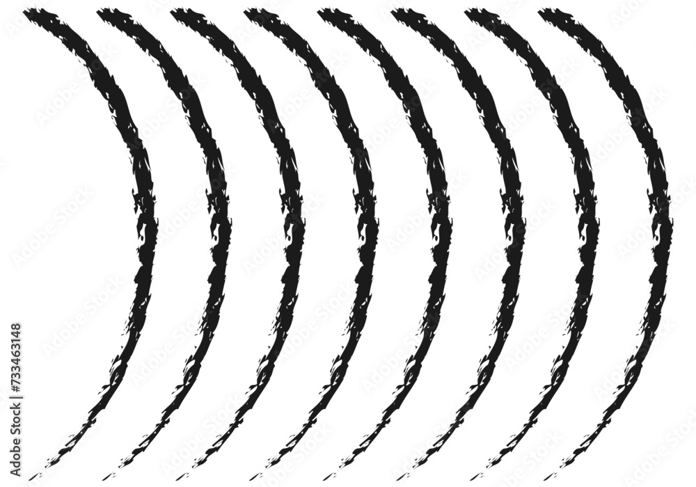 Círculos y ondas concéntricas de trazo negro. - obrazy, fototapety, plakaty 