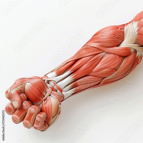 A detailed representation of the muscles of a man's forearm of complexity and strength from this anatomical region. 3D muscular forearm design.