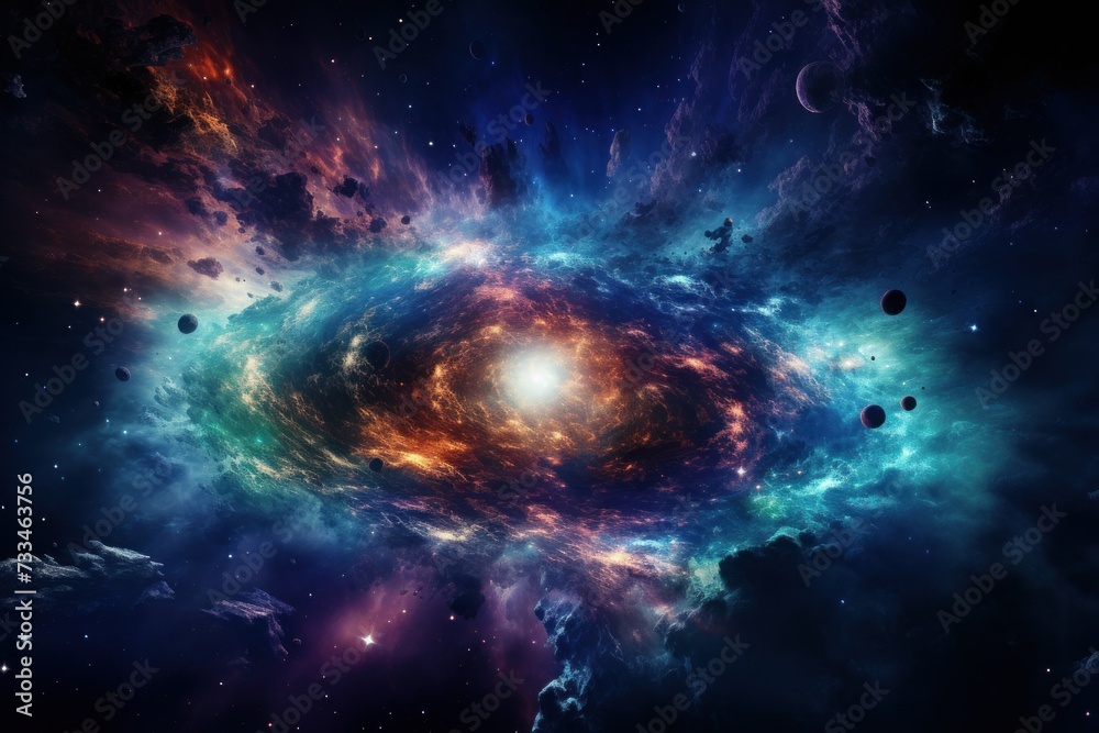 Dive into the depths of space with this high-contrast image of a supernova galaxy, featuring striking tones of blue, green, and purple. Ideal for captivating, realistic wallpaper designs
