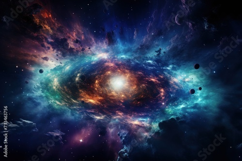 Dive into the depths of space with this high-contrast image of a supernova galaxy  featuring striking tones of blue  green  and purple. Ideal for captivating  realistic wallpaper designs
