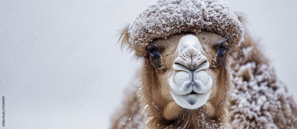 Stunning Winter Close-Up Portrait of a Majestic Camel