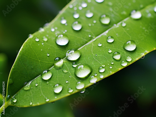 A detailed shot capturing a single water droplet resting on the surface of a leaf.