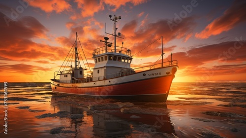 Fishing boat on the open sea photo