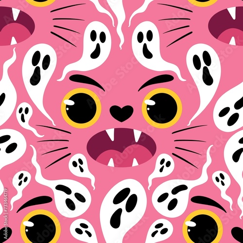 Cartoon Halloween animals seamless cats pattern for wrapping paper and fabrics and kids and party accessories