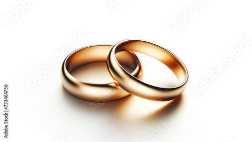 Gold Wedding Rings Isolated on Pure White Background