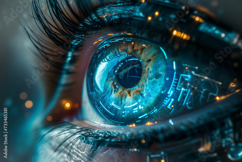 Futuristic Digital Eye Close-up with Circuit Patterns Generative AI image photo