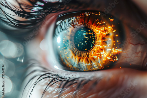Futuristic cyber eye with digital enhancements Generative AI image photo