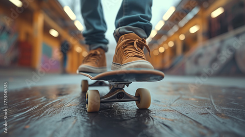 Close-Up on Skateboard and Skater's Footwear in Urban Setting