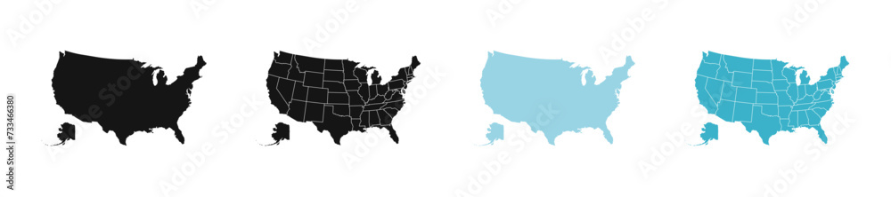 United States of American Map. USA Map. USA borders. USA silhouette.