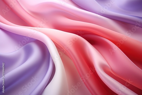 Abstract light pink and purple wavy crumpled shiny satin silk fabric textured textile background