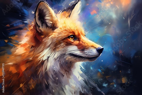 bright multicolored illustration portrait of fox digital oil style © Маргарита Вайс