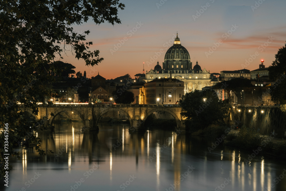 view of saint peter basilica at sunset