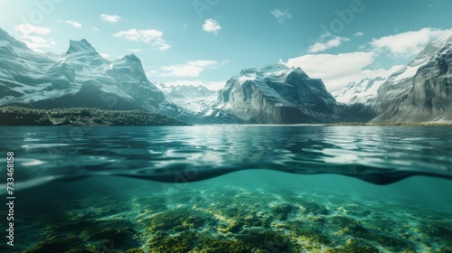 view of the mountains from under the water