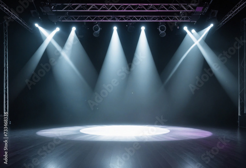 Modern dance stage light background with spotlight illuminated for modern dance production stage. Empty stage with dynamic color washes. Stage lighting art design. Entertainment show.