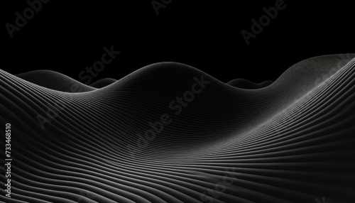 Perspective distorted black grid. Digital background with wireframe wave