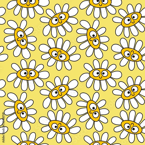 Cartoon summer retro seamless flower pattern for wrapping paper and fabrics and spring packaging and kids print