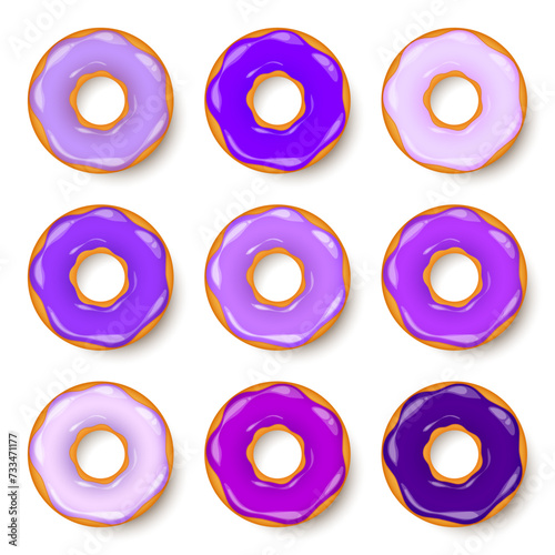 Donut, begel with cream. Cookies,cookie cake set. Sweet dessert with sugar and caramel. Tasty breakfast cooking. Cafateria food, snack. Coffee shop.Vector illustration. photo